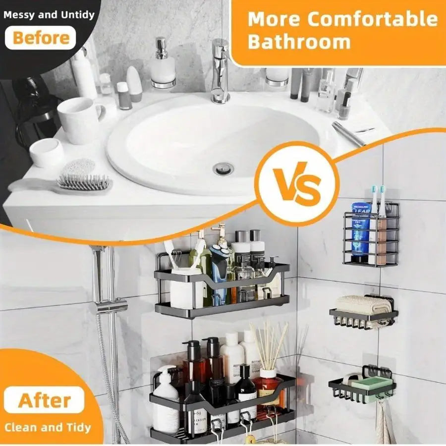 3 To 5 Pack Adhesive Shower Caddy No Drilling Rustproof Stainless Steel Bathroom