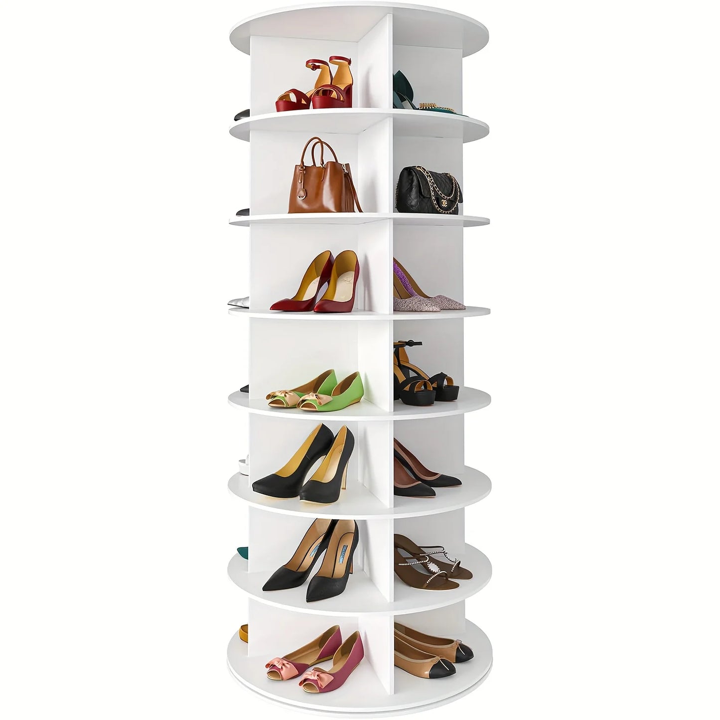 7 Tier Spinning Shoe Rack 360 Degree Rotating Vertical Carousel Storage White