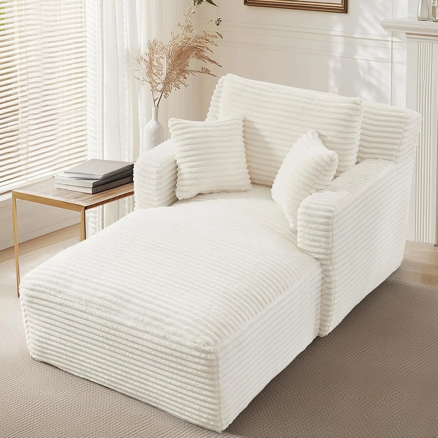 65.4 Inch Corduroy Oversized Chaise Lounge Chair Indoor Sofa Bed