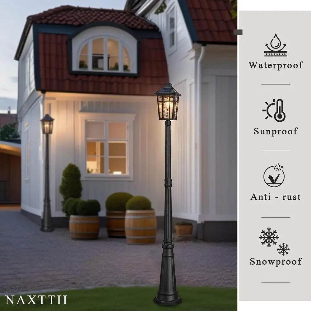 Outdoor Lamp Post Light Dusk To Dawn Waterproof Pole 80.7 Inch Black Remote