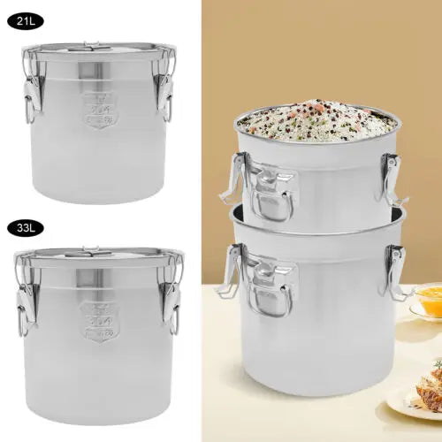21L 33L Airtight Rice Bucket Canister Food Storage Container 304 Stainless Steel