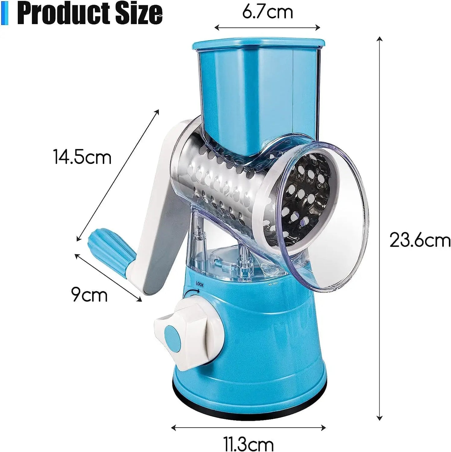 Rotary Cheese Grater 3 in 1 Veg Shredder 3 Drum Blades