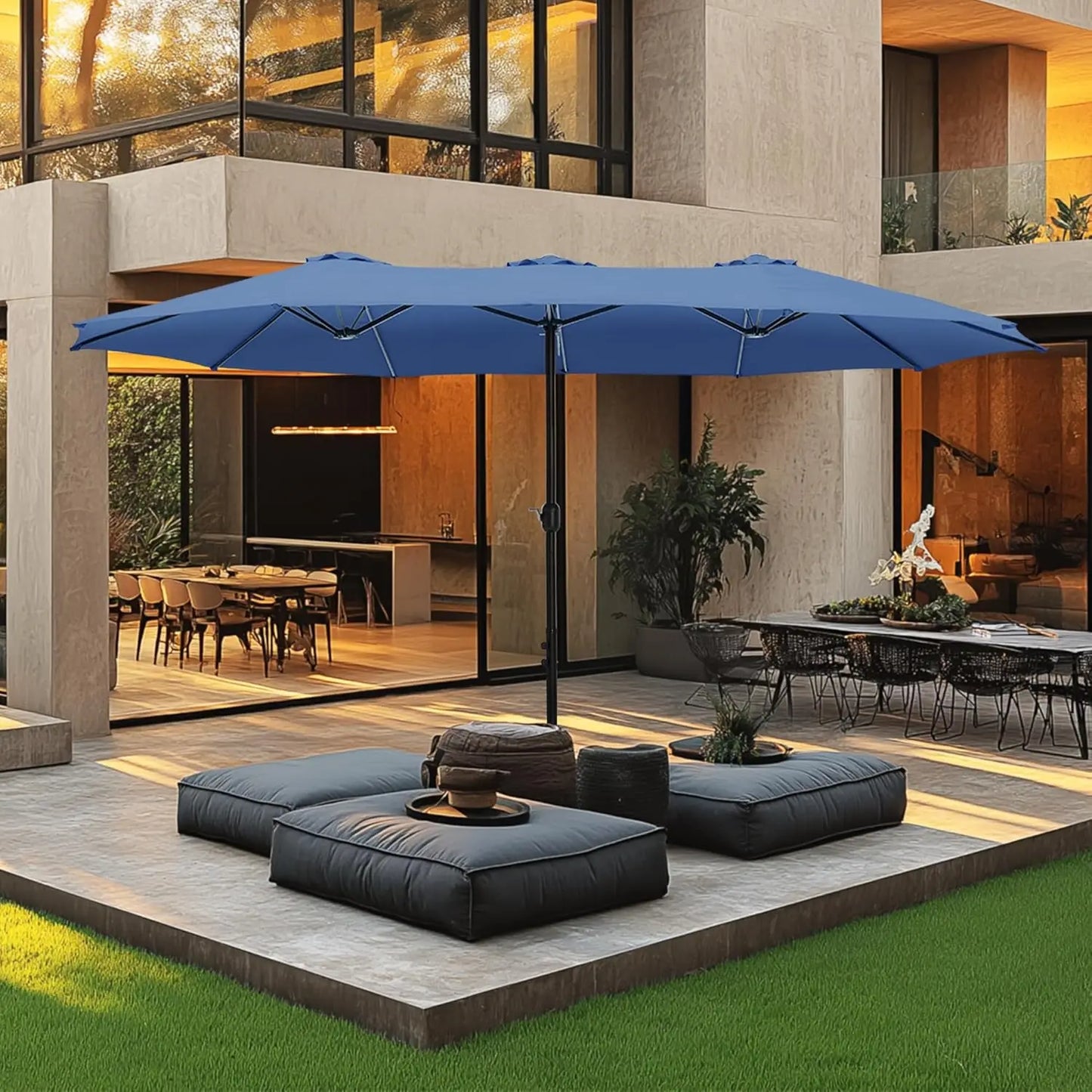 15Ft Double Sided Patio Umbrella With Base Included Rectangular Umbrella Crank