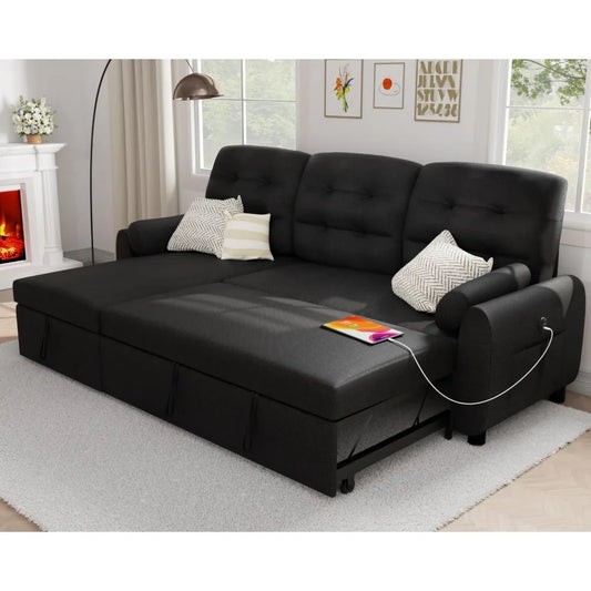 87 Inch Sleeper Sectional Sofa Bed With Storage Chaise