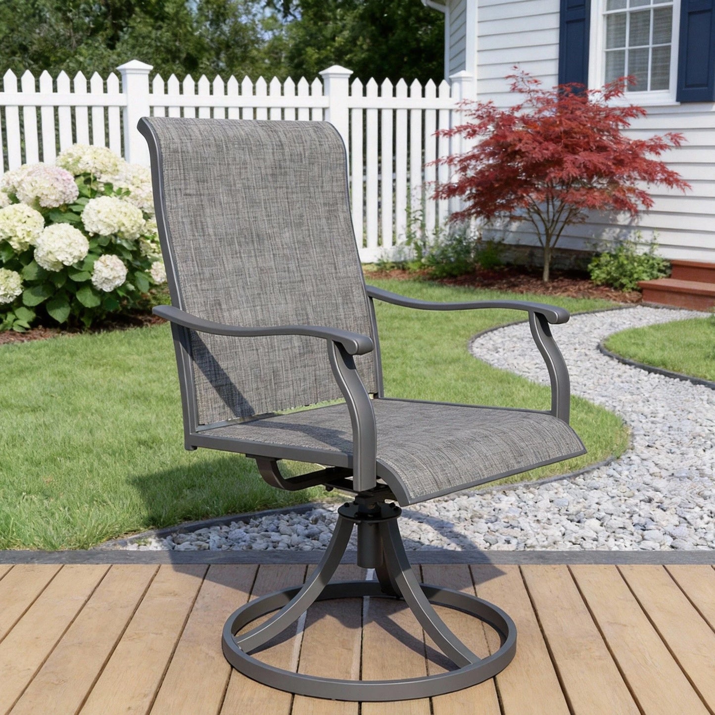 Bigget 5 Piece Outdoor Dining Set 41 Inch Round Table 4 Grey Textilene Chairs