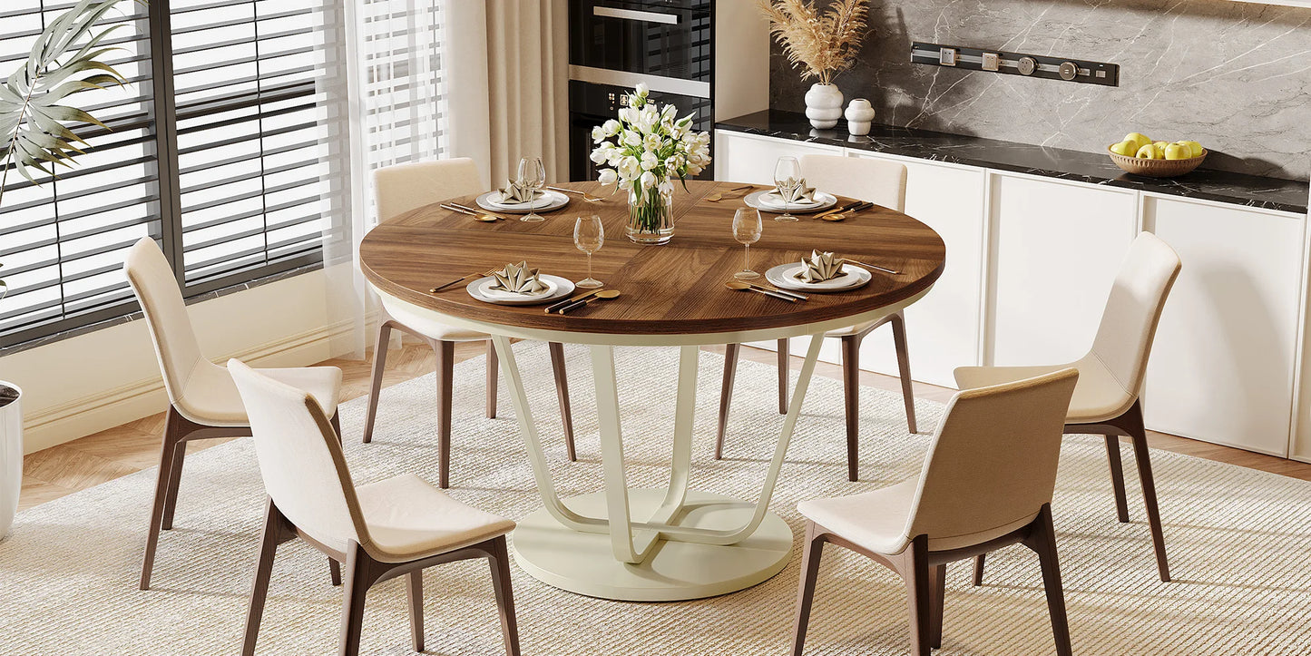 Tribesigns Round Dining Table 47 Inch Farmhouse Kitchen For 4 To 6 Gray Frame