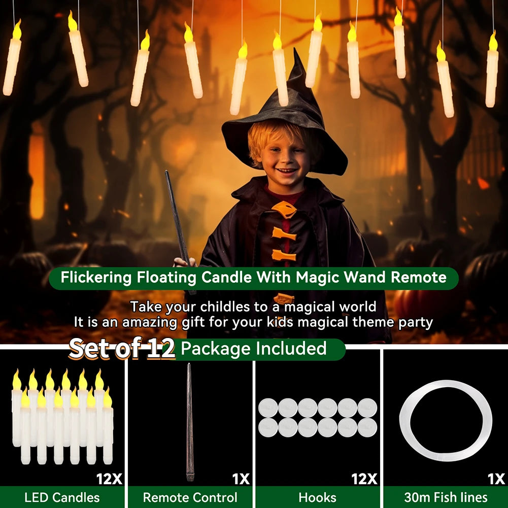 Floating LED Candles With Wand Remote Flameless Decor