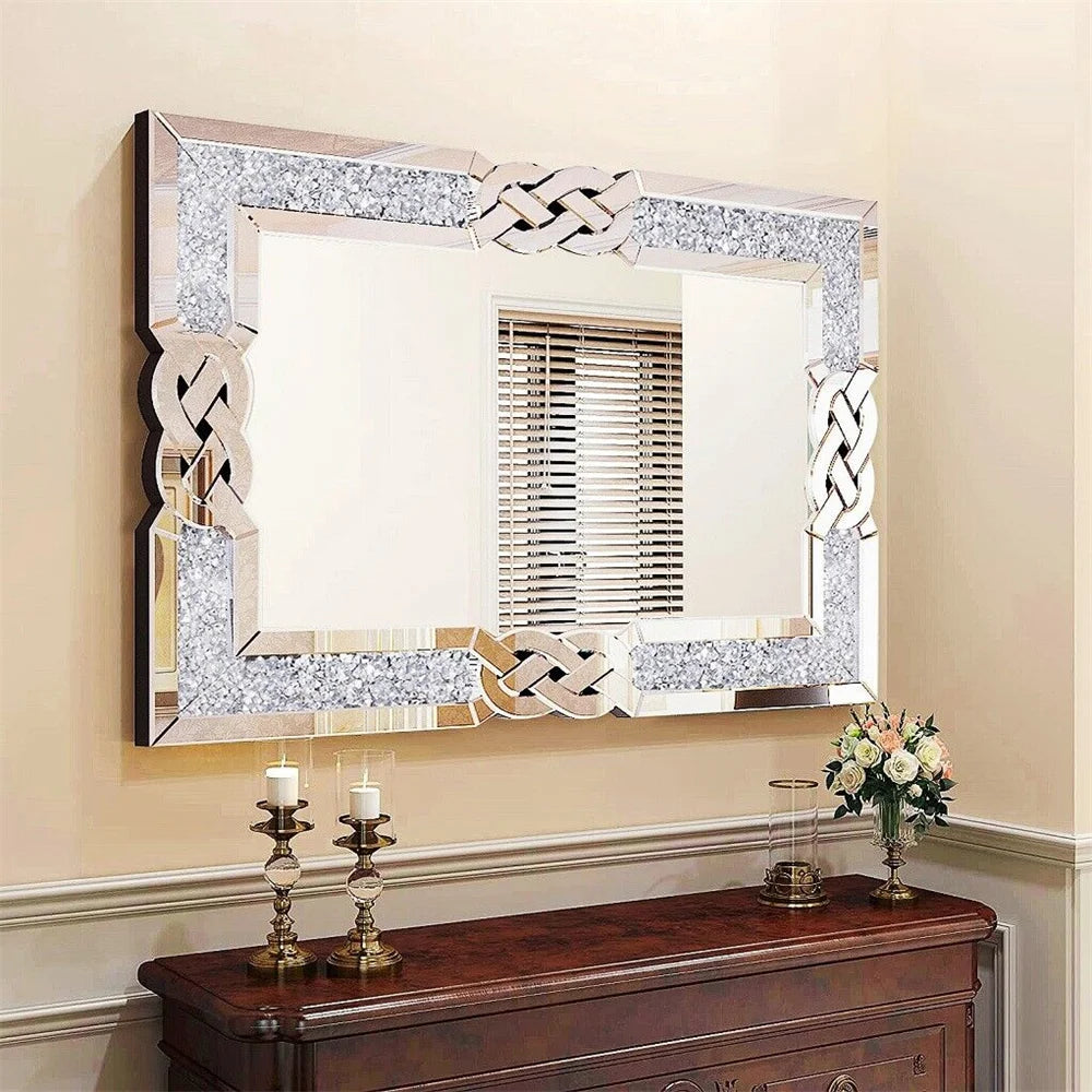 90 100 120CM Large Crystal Crush Diamond Mirror Vanity Silver Decorative Wall Hang Mirror for Bedroom Hallway Living Room