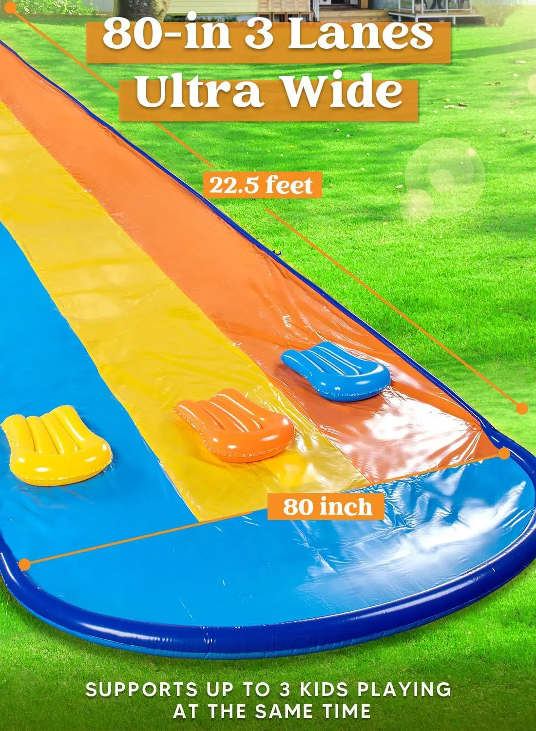22.5FT Triple Lane Water Slide With Sprinkler And BodyBoards Kids Summer Fun
