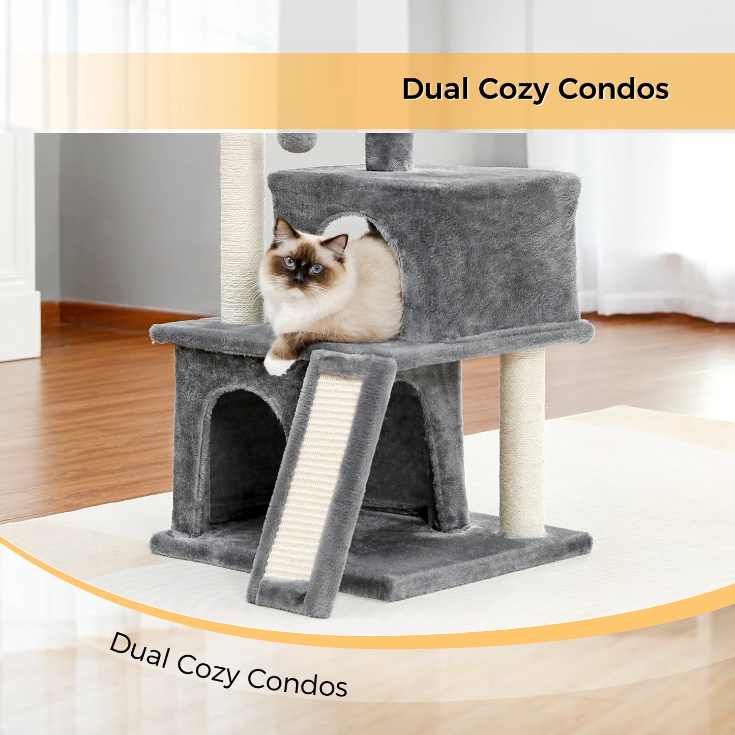 Large Indoor Cat Tree Tower With Four Levels And Two Condos