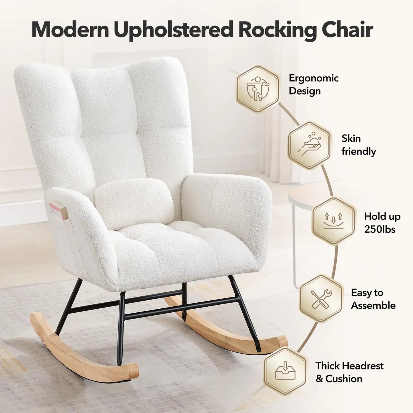 Nursery Rocking Chair Teddy Padded Seat Glider Rocker