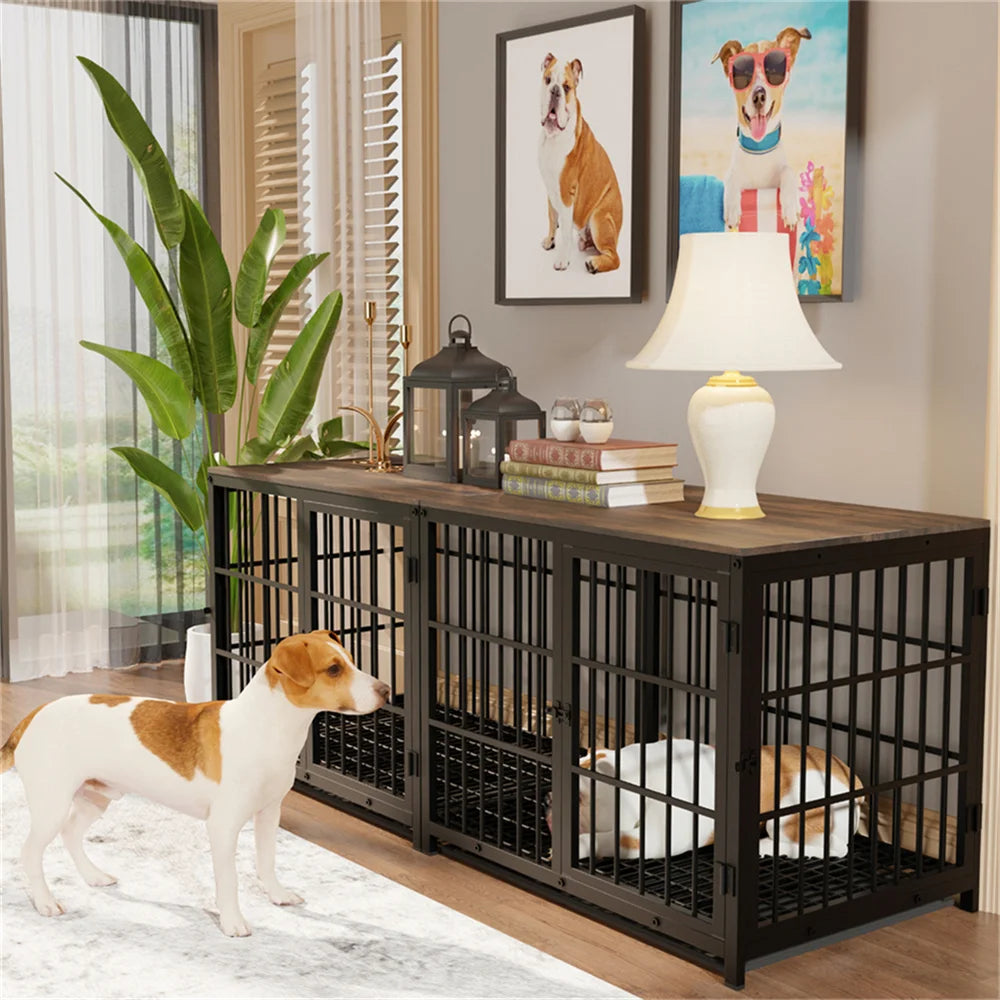 Large Wooden Dog Crate End Table Style Elevated Kennel With 3 Doors