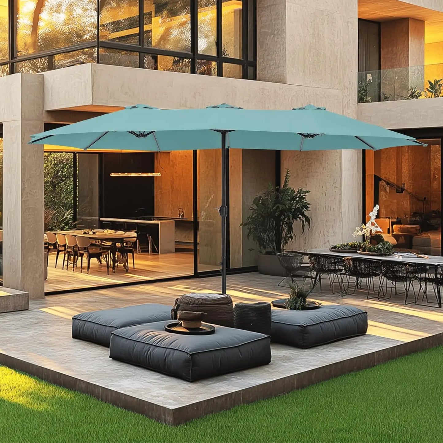 15Ft Double Sided Patio Umbrella With Base Included Rectangular Umbrella Crank