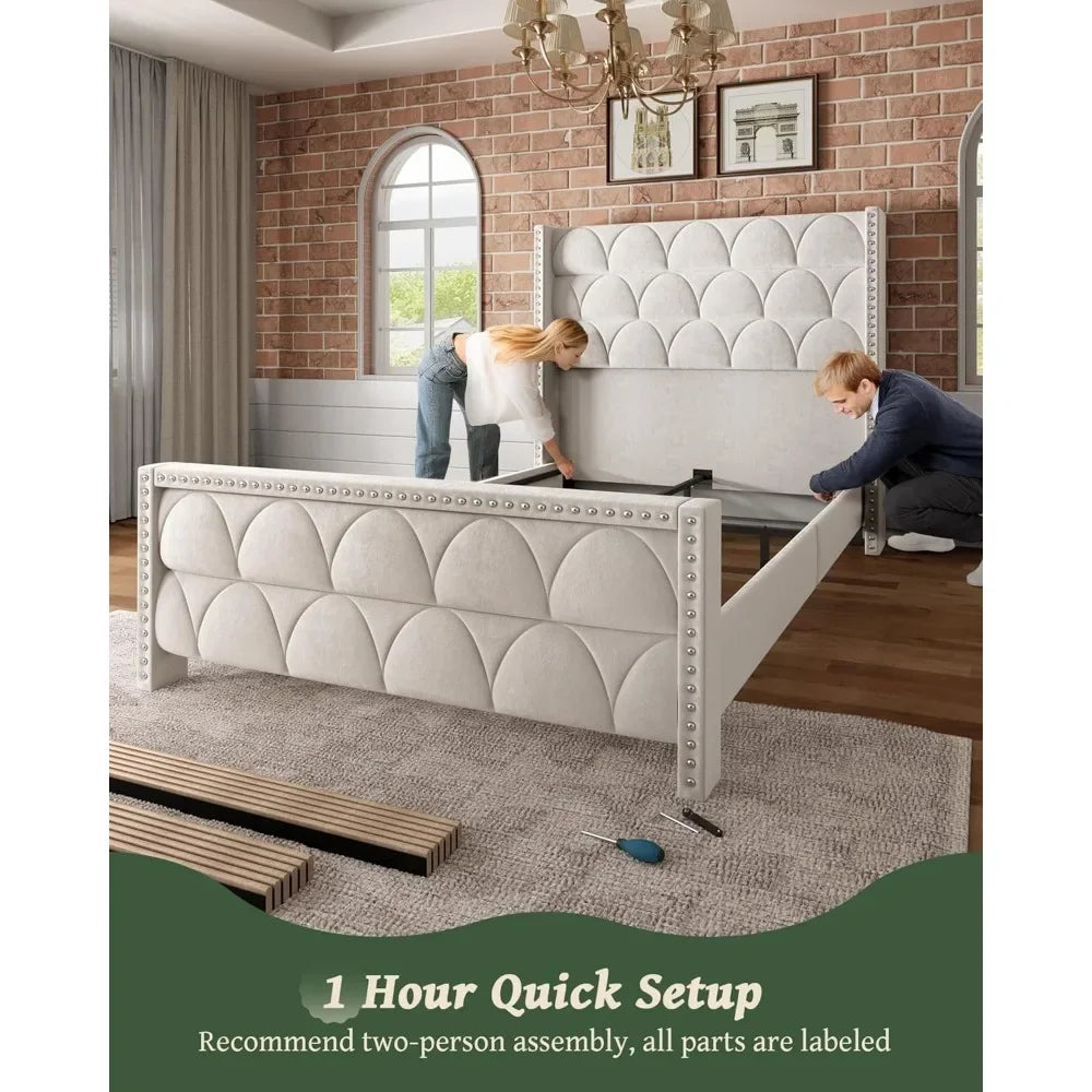 Silent Velvet Wingback Platform Bed Frame 56 Headboard