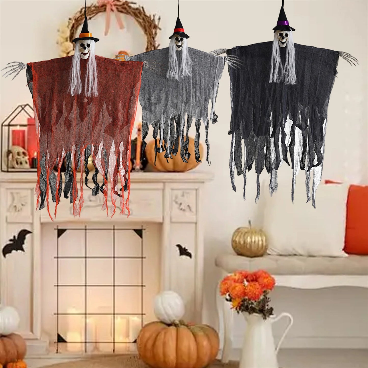 Creepy Halloween Skull Hanging Decorations Spooky Skeleton Ghost Tree Ornaments for Classroom Home and Office