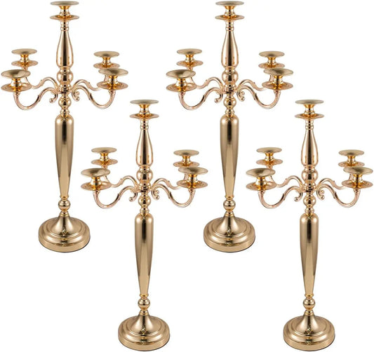 Gold Metal 5 Arm Candelabra Candlestick Holder 28 Inch Tall