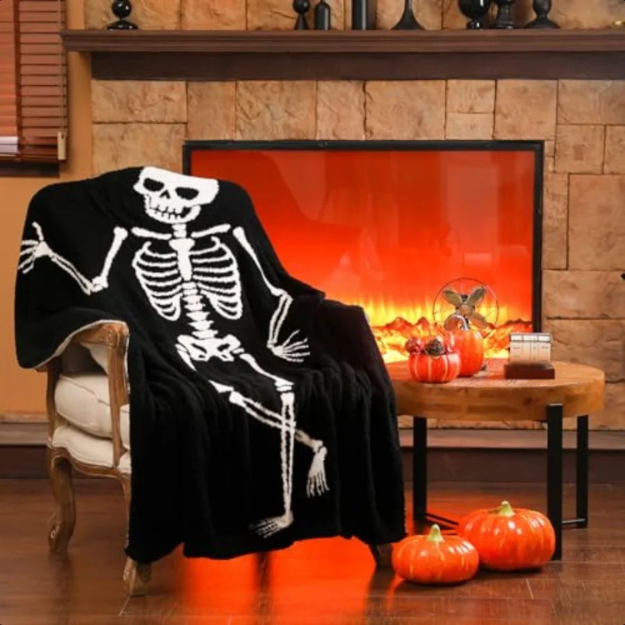 50 X 60 Inch Halloween Skeleton Throw Blanket Black Skull