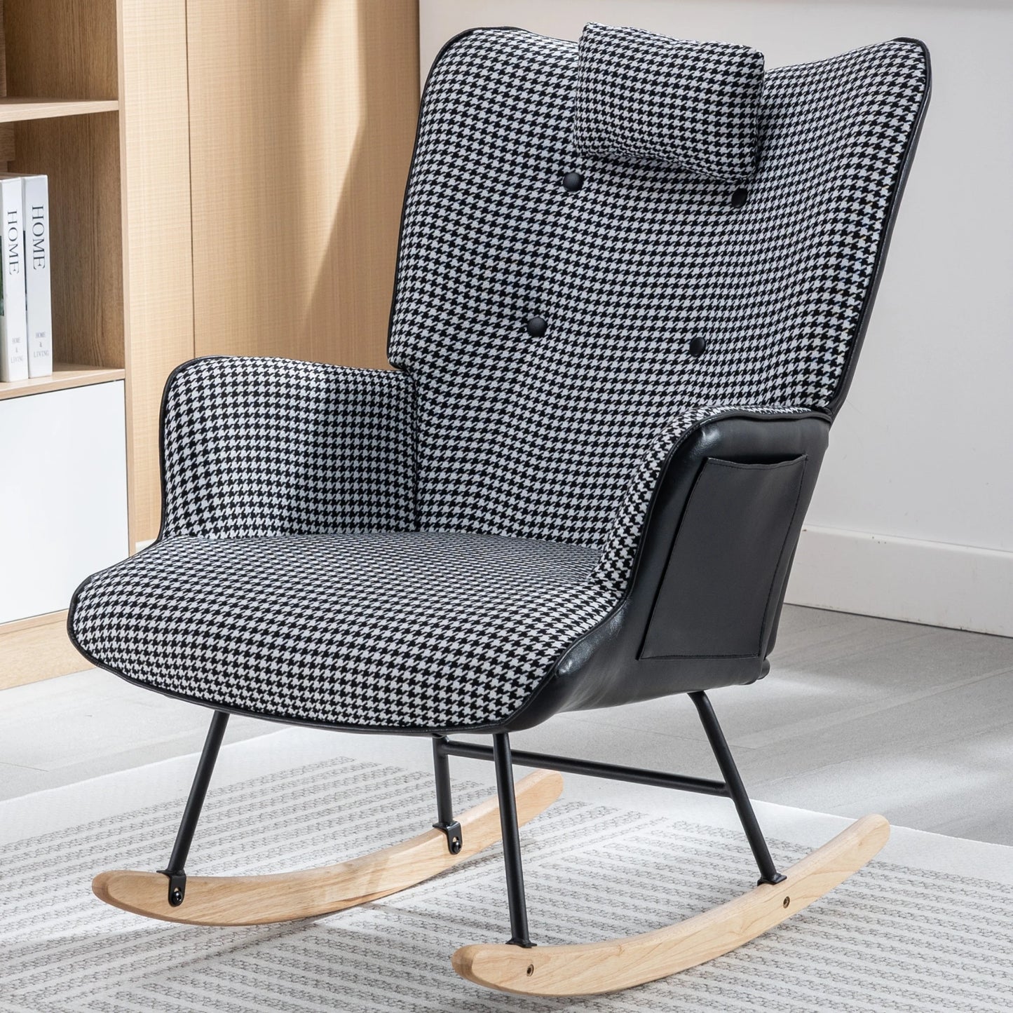 Nursery Rocking Chair Glider With High Back Cotton Linen
