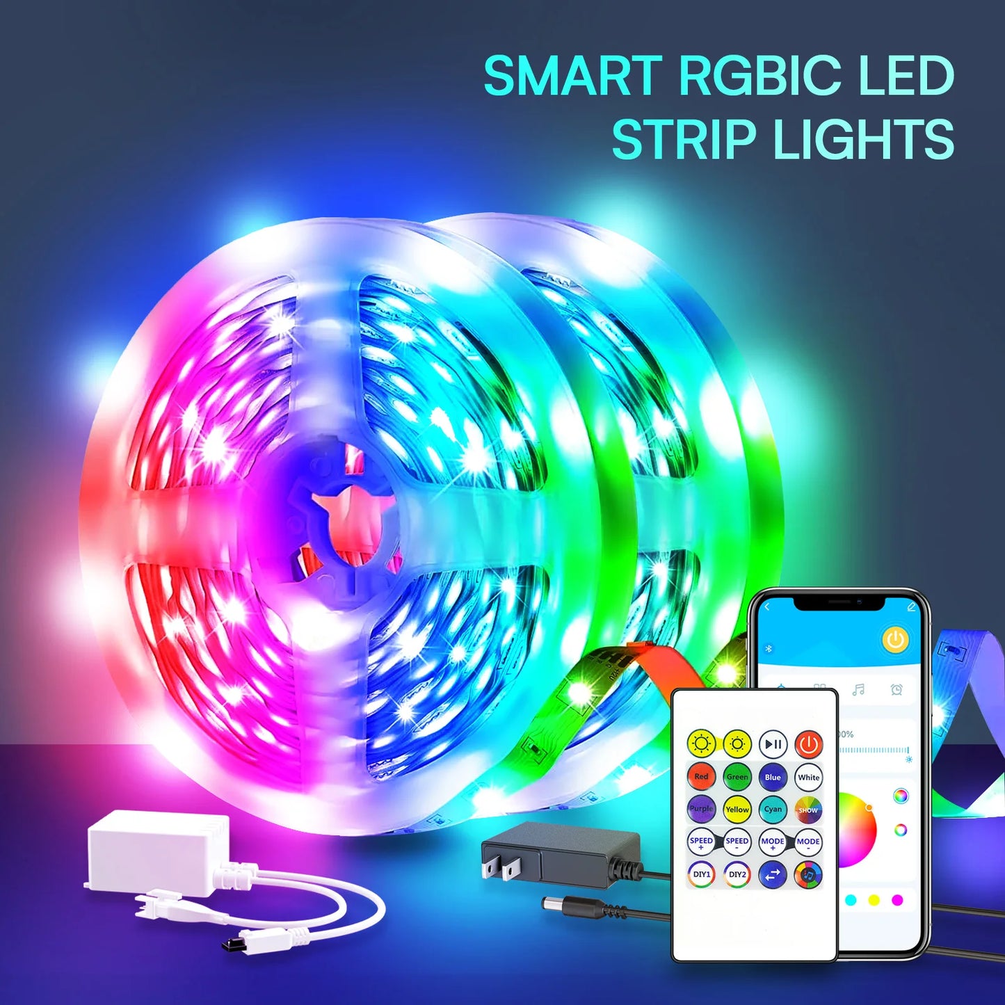 25ft 50ft 100ft 130ft Smart LED Light Strip Color Changing RGB with Built in Microphone for Music Rhythm