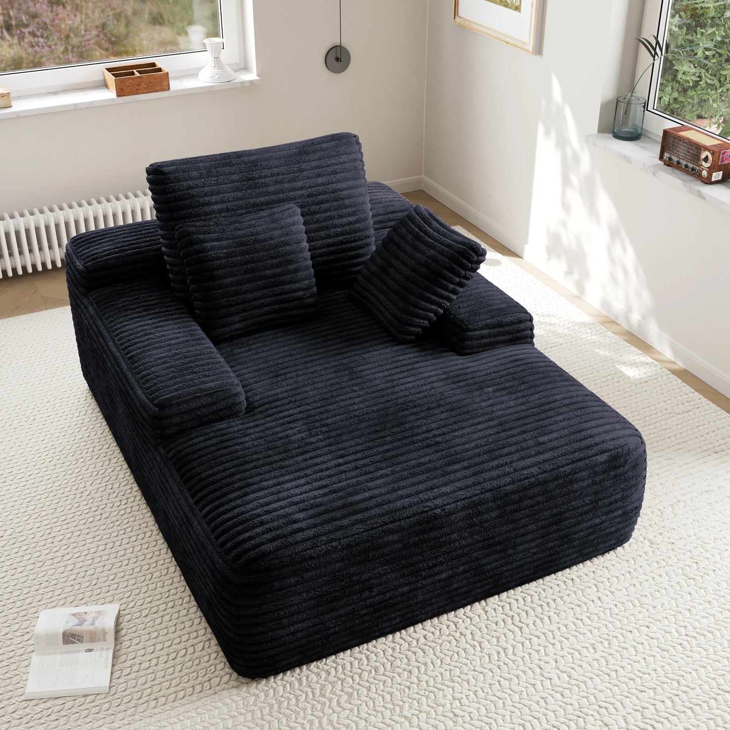 Sdoren 49 Inch Chaise Lounge Chair Corduroy Upholstered Deep Seat Sofa Bed