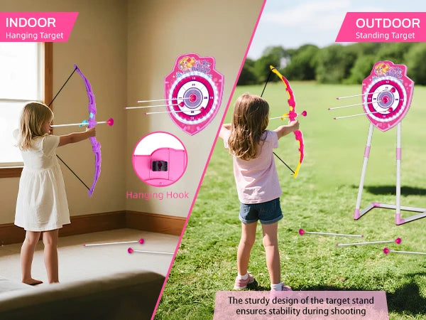 VATOS Night Light Bow and Arrow Toy for Girls Archery Set with Target Board