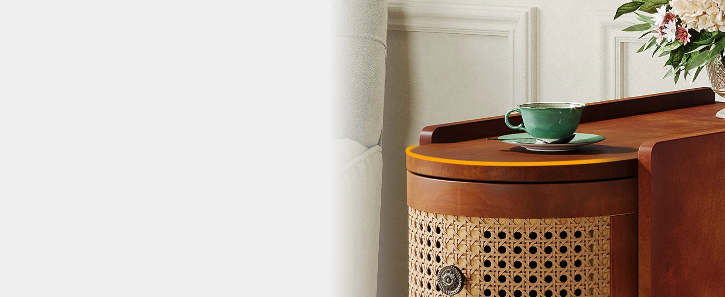 Solid Wood End Table Nightstand Vintage Embossed Handles