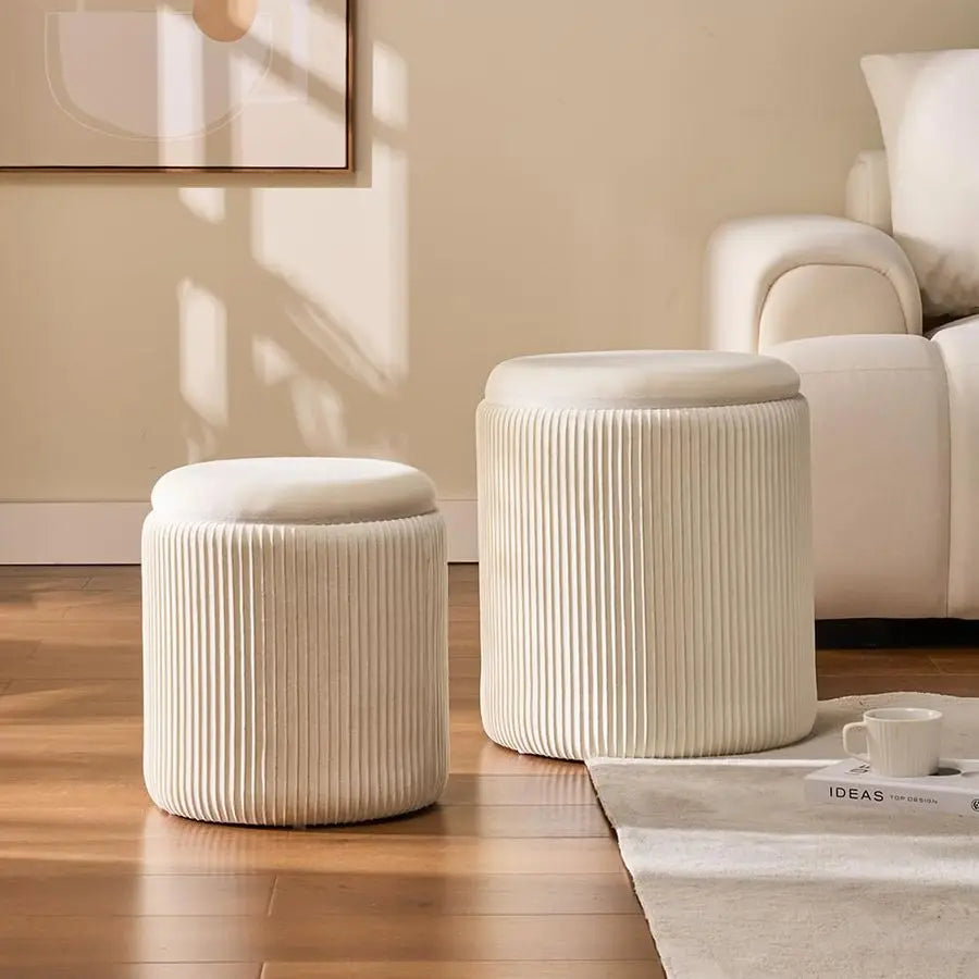 Set Of 2 Velvet Upholstered Storage Ottomans Vanity Stool Padded Seat For Makeup