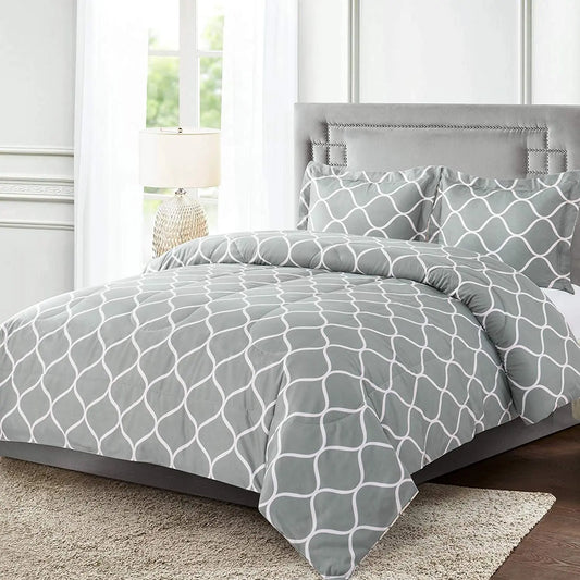 2 Pieces Gray Geometric Polyester Twin Bedding Comforter Set