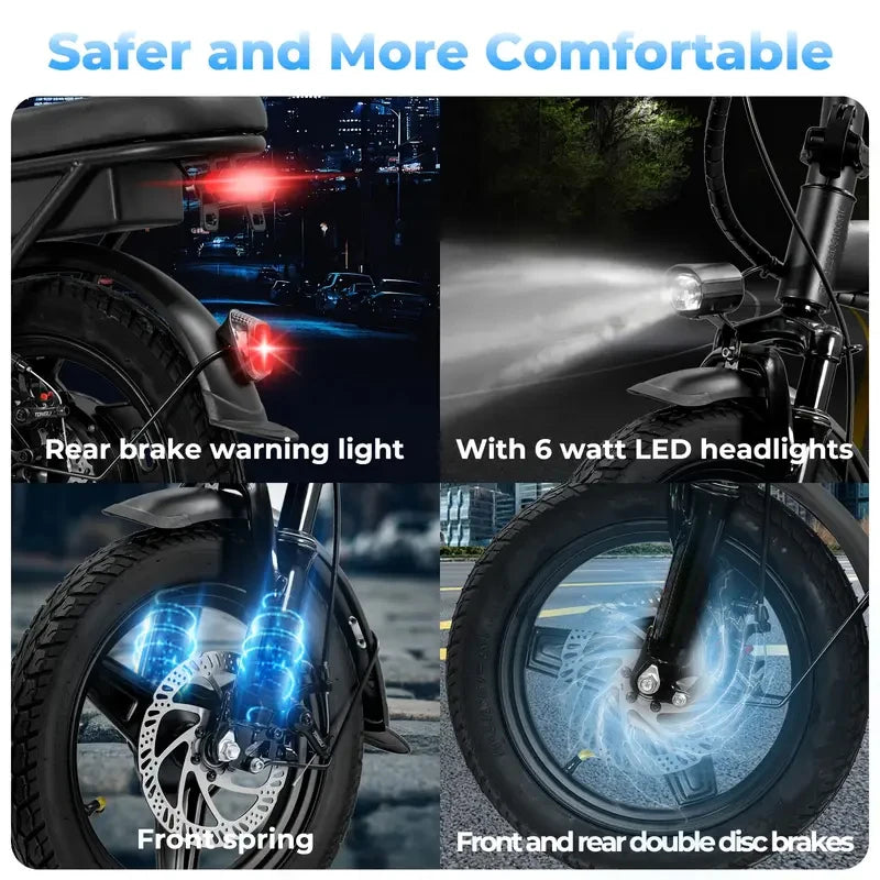 Foldable 14 Inch Electric Bicycle 500W 48V 10Ah With Pedal Assist