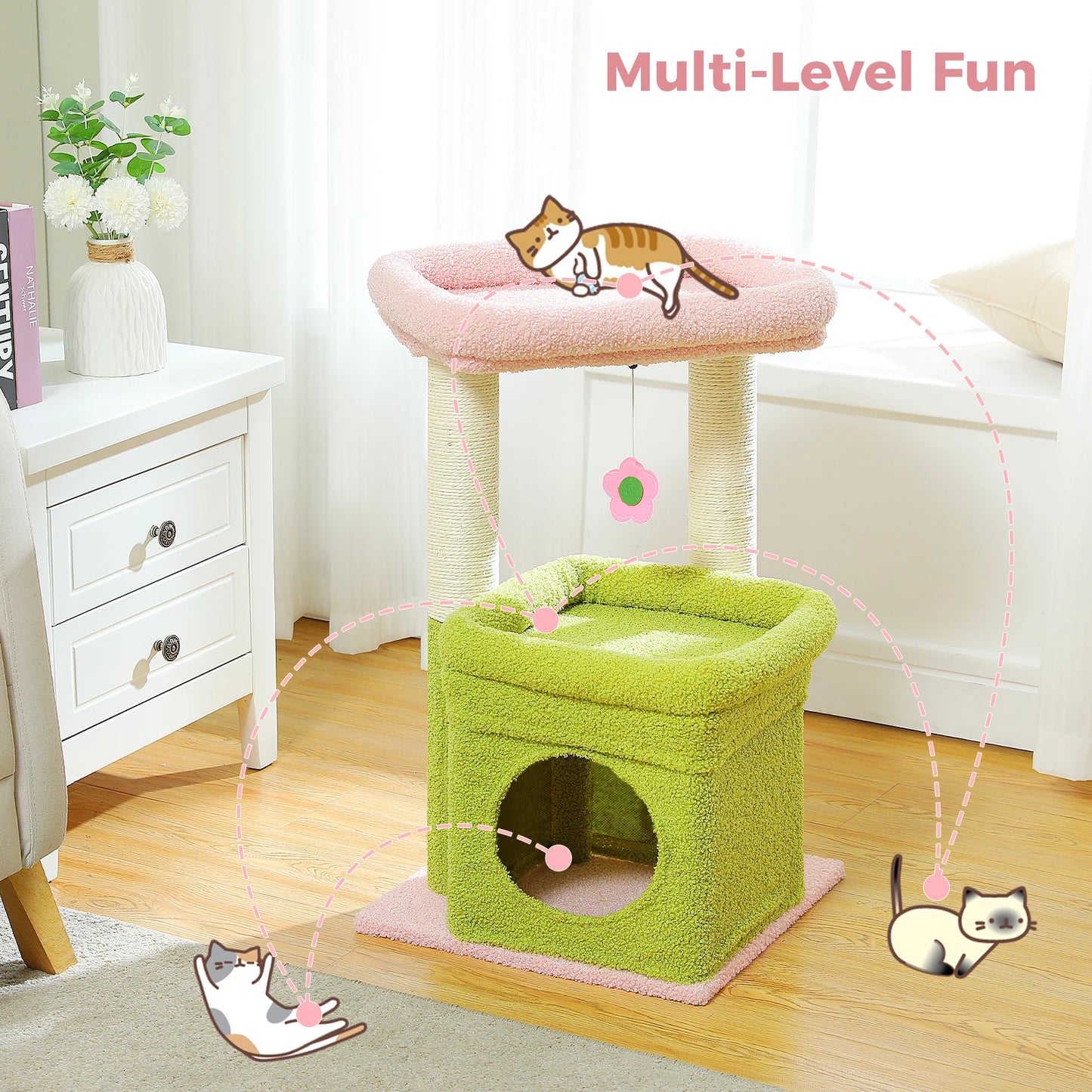 Double Tier Cat Tree Tower With Cozy Condo And Wide Perch For 1 To 2 Indoor Cats