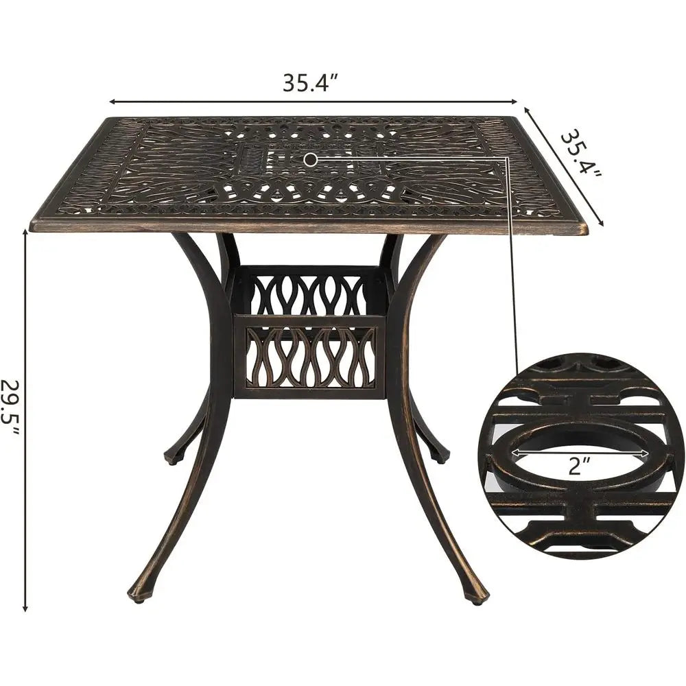 Bronze Aluminum Outdoor Patio Dining Set With 4 Chairs And Umbrella Table