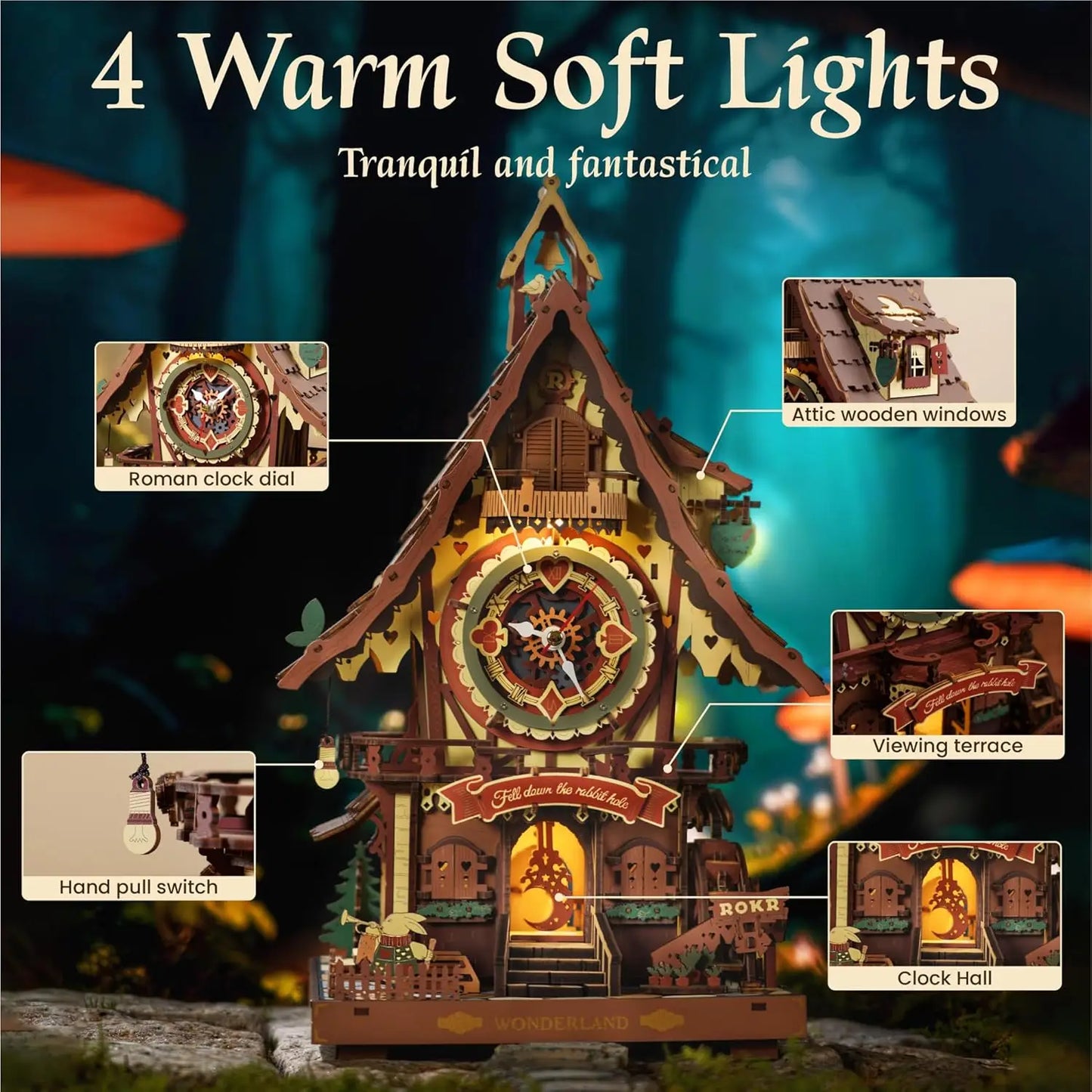 Robotime Rokr 3D Wooden Puzzle Cuckoo Clock Kit Black Forest Style Working Bird