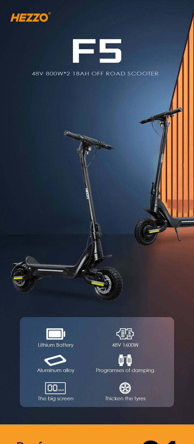 HEZZO F5 Motor Electric Scooter 48V Folding 10In Off Road