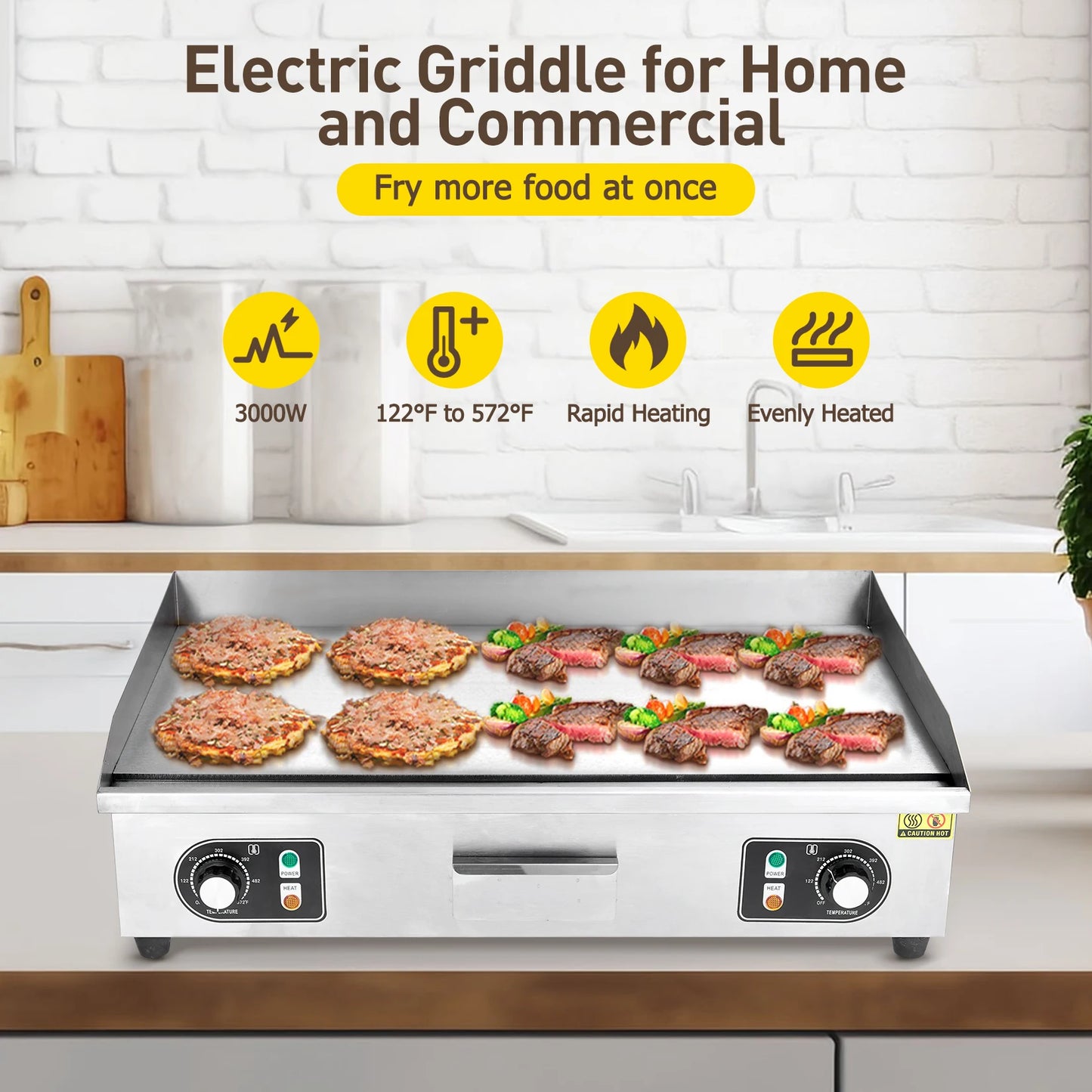 1500W 110V Commercial Electric Grill Teppanyaki Flat Countertop Non Stick Plate