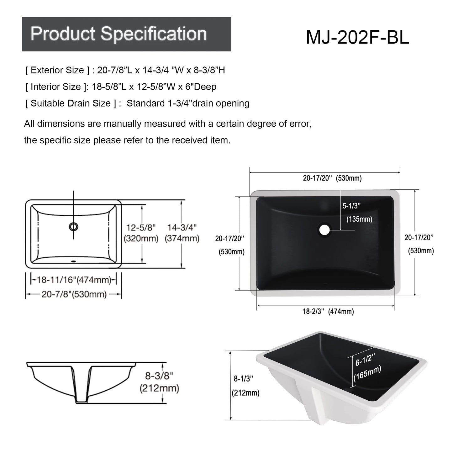 Meje Undermount Rectangular Ceramic Bathroom Sink Vessel