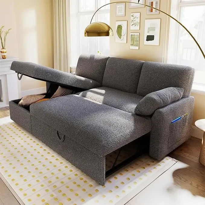 2 In 1 Sleeper Sofa With Pull Out Bed And Storage Chaise