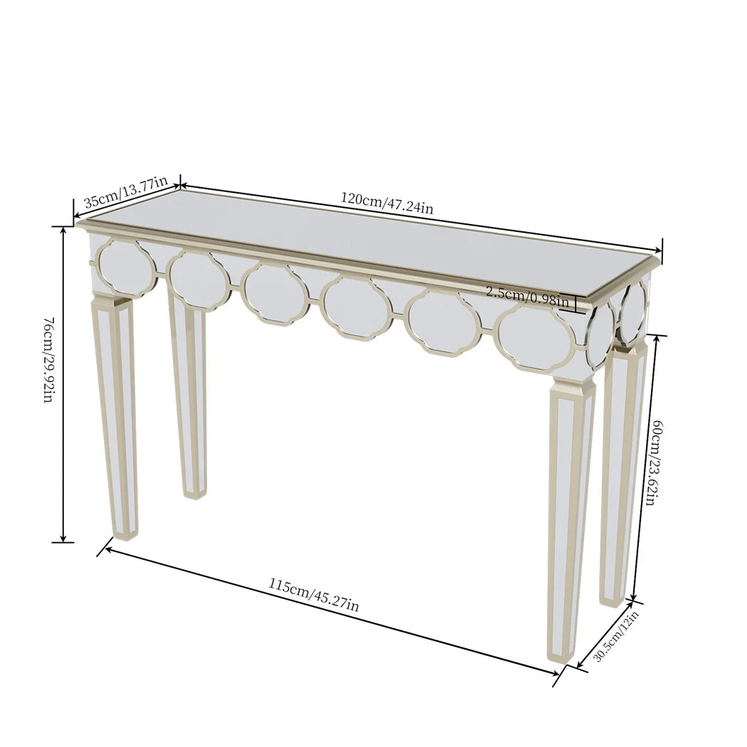 LUVODI Modern Glass Mirror Console Table Crushed Diamond