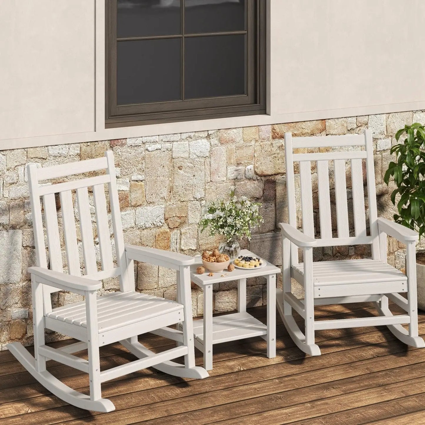 Two Piece Outdoor Poly Lumber Rocking Chair Set With Side Table All Weather