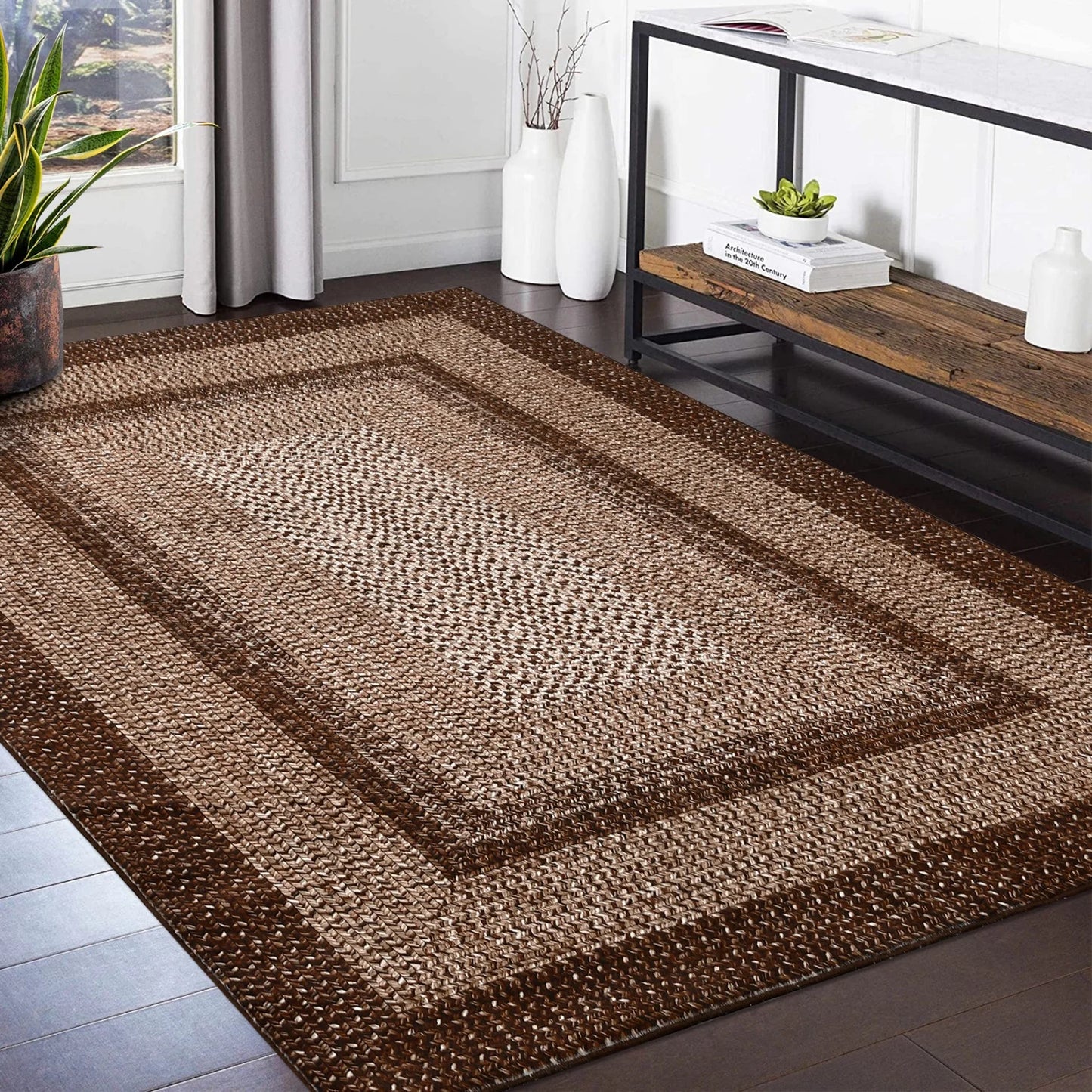 Washable Area Rugs Large Rugs for Living Room Modern Braided Print Non Slip Indoor Floor Covering Accent Carpet for Bedroom