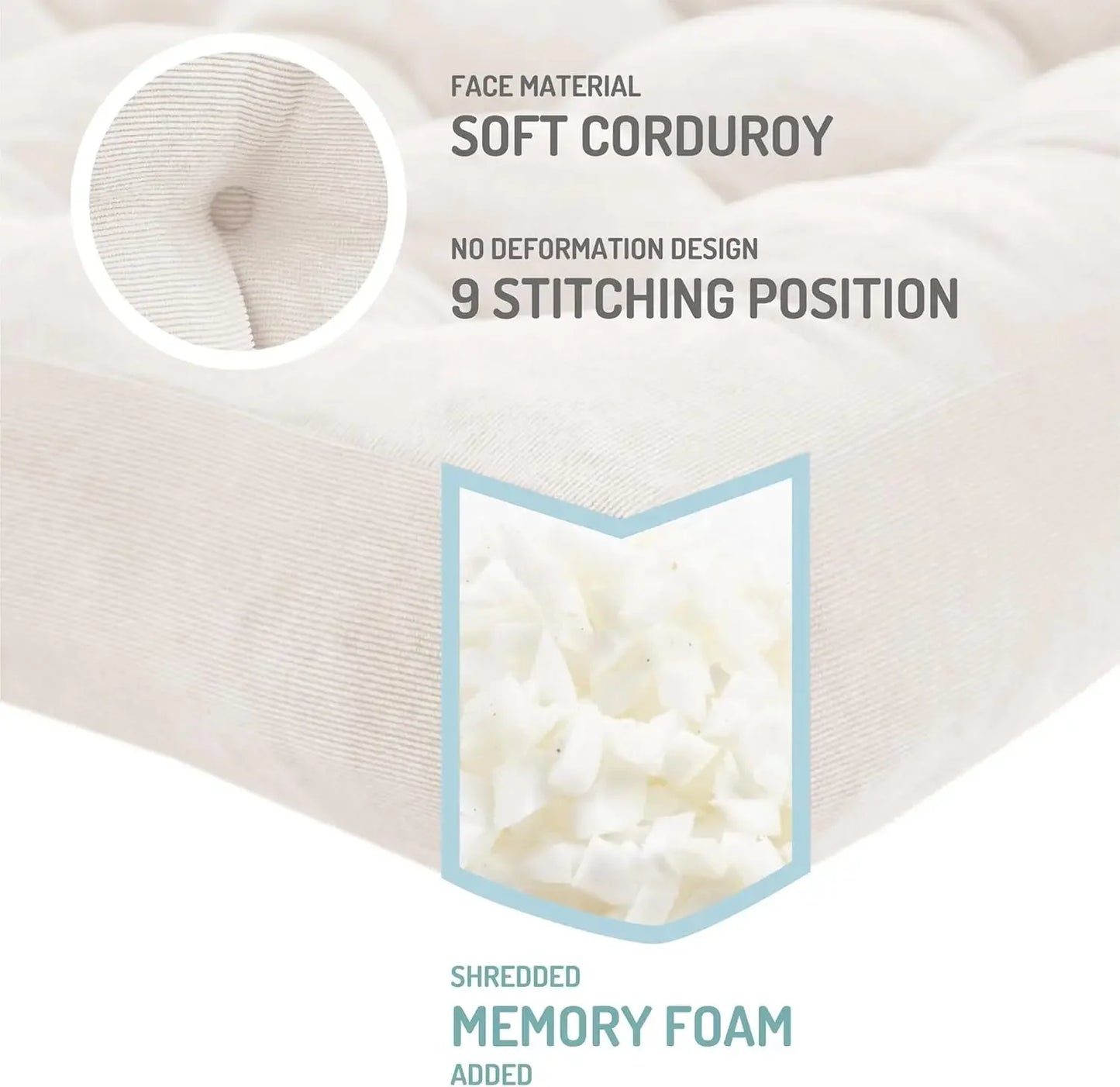Floor Pillow Set of 2 Square Large Pillows for Adults Tufted Corduroy Cushion for Outdoor Balcony and Living Room
