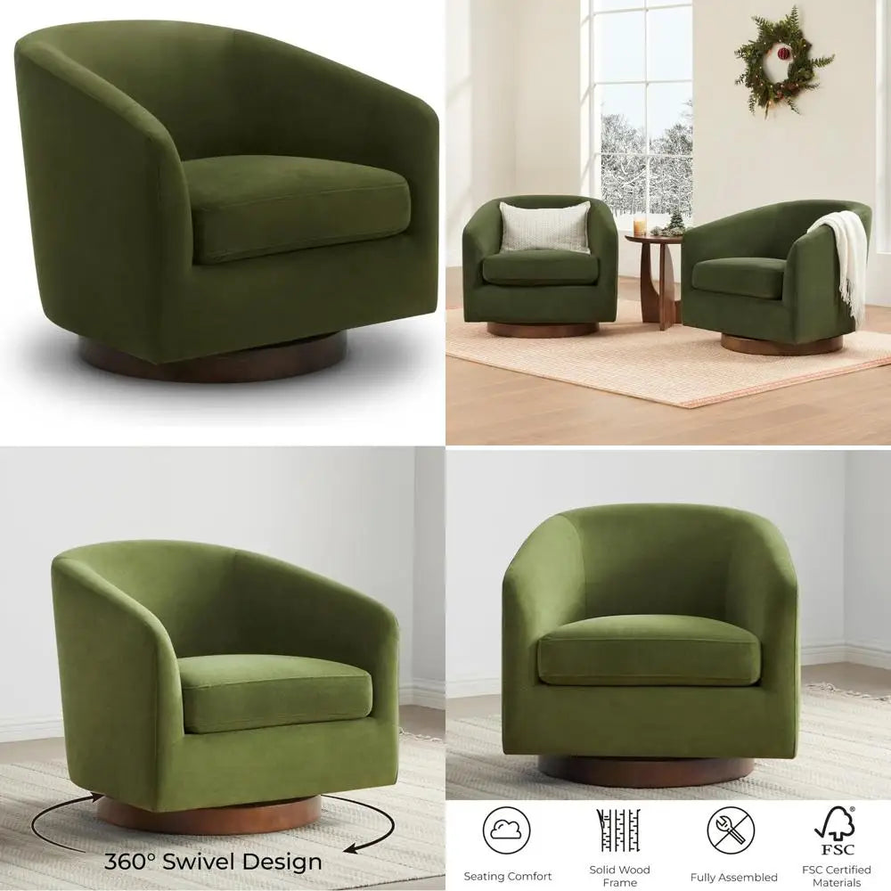 Forest Green Swivel Velvet Barrel Chair FSC Certified Upholstery Fully Assembled