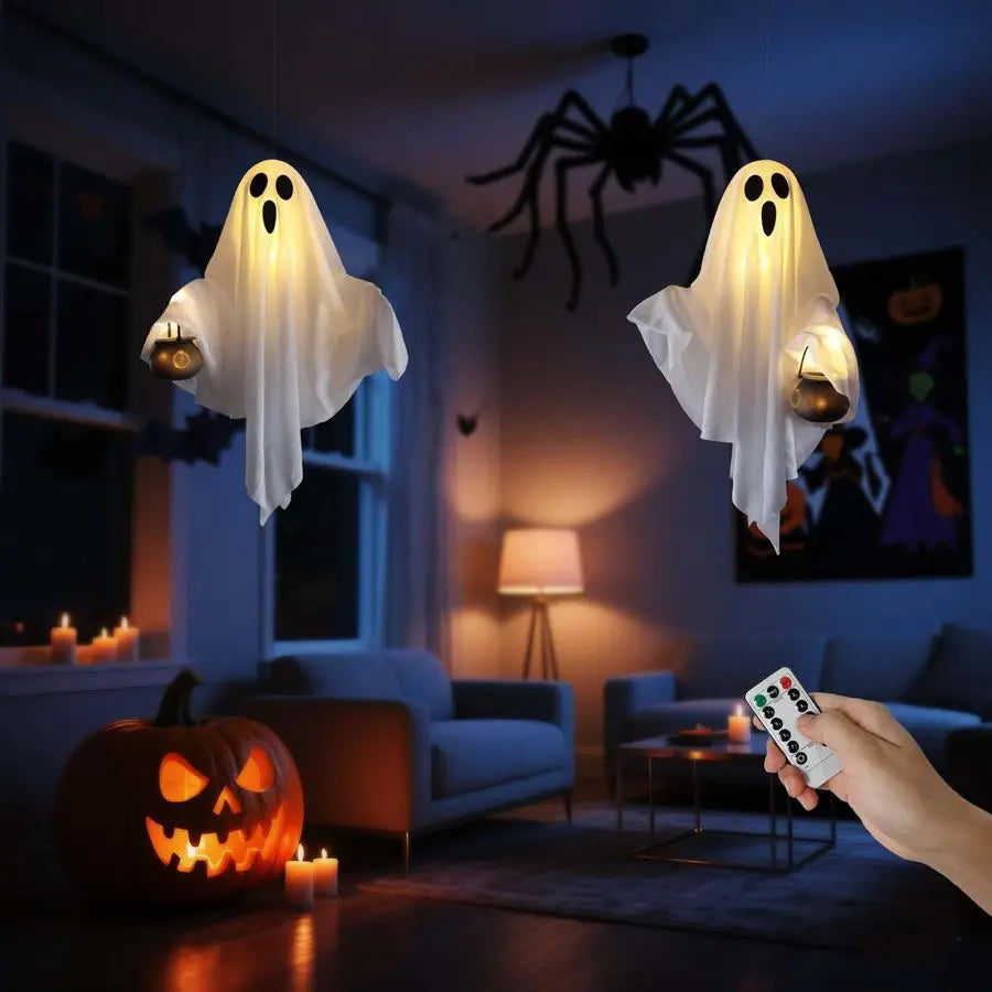 2 Pack Halloween Light Up Ghost Decorations Battery Operated Remote Control