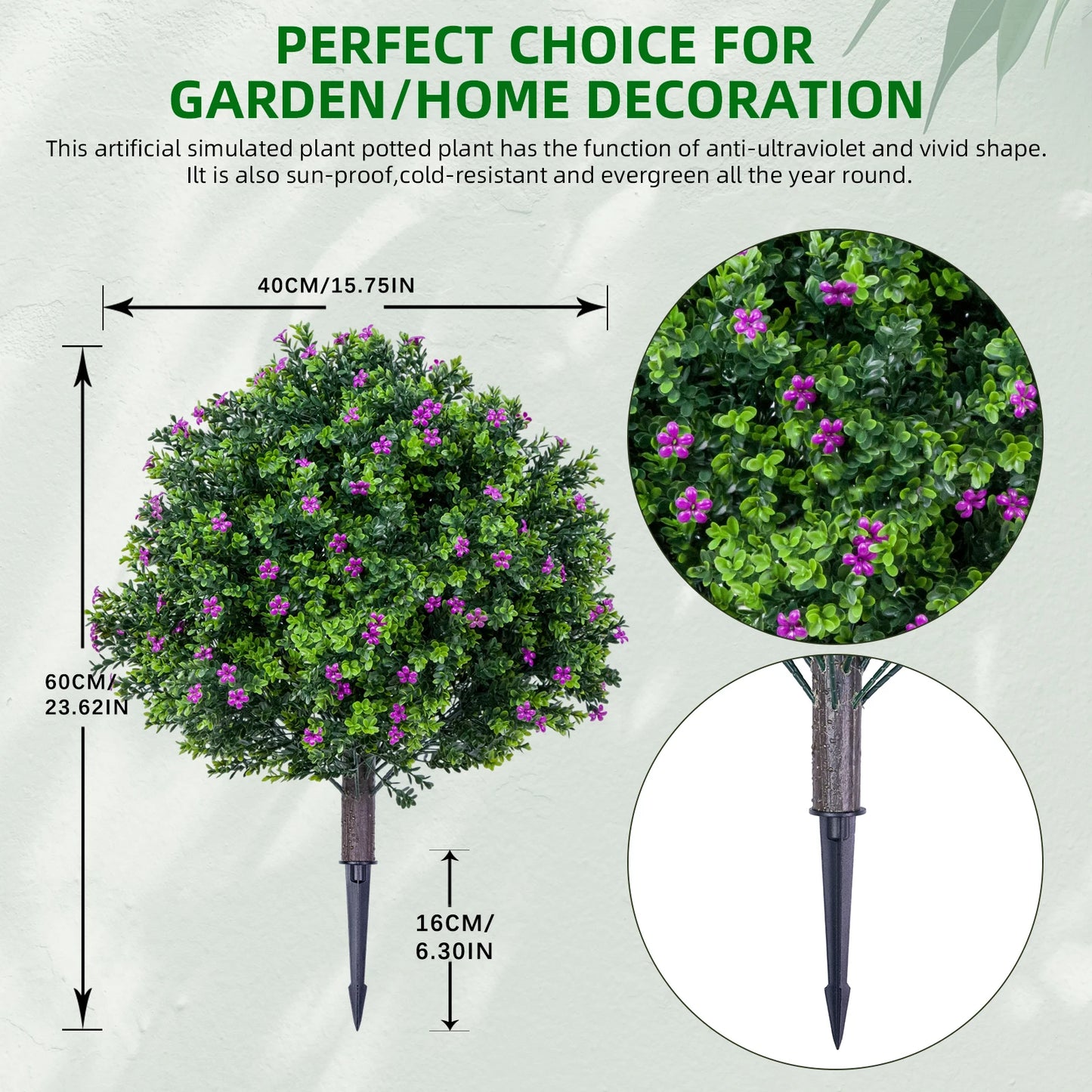 Two Pieces Artificial Plants Step Flower With Plastic Pole And Iron Garden Decor