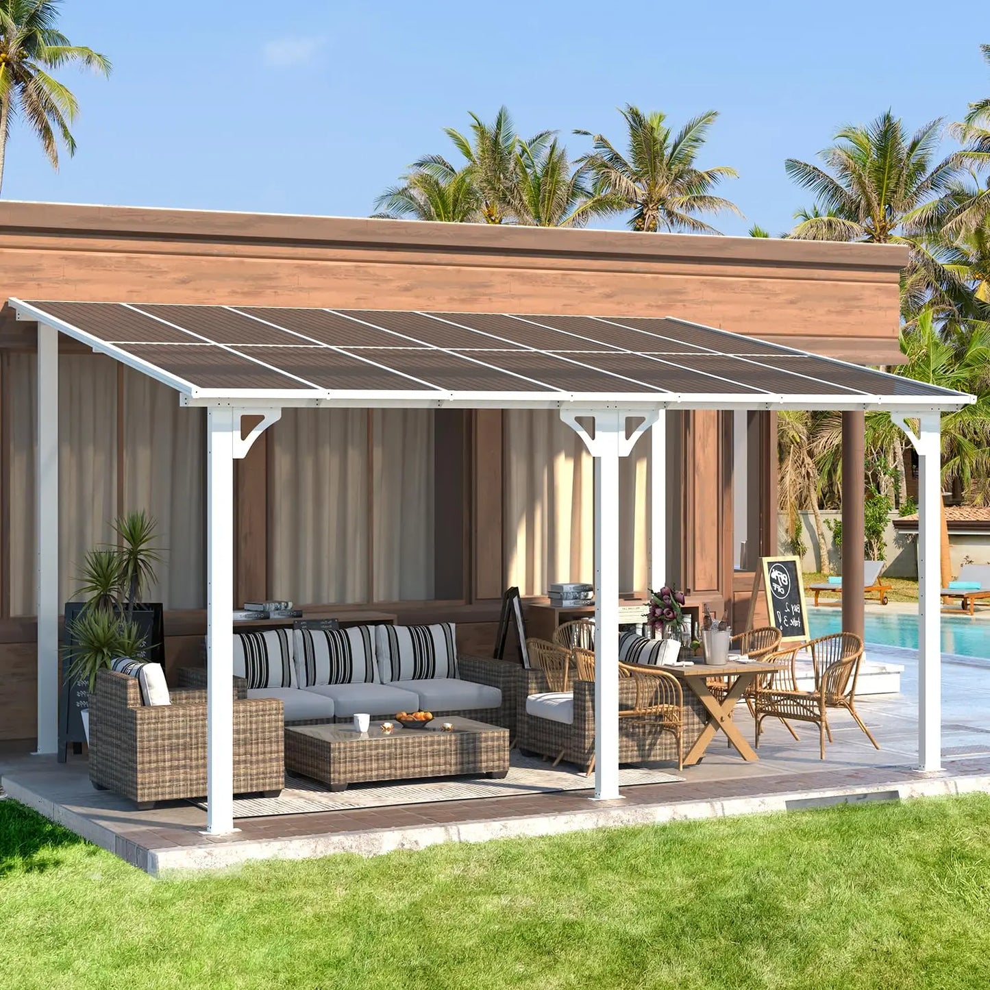 14x10 Patio Gazebo Hard Top Lean To Pergola Aluminum Frame 140 Sq Ft Shade