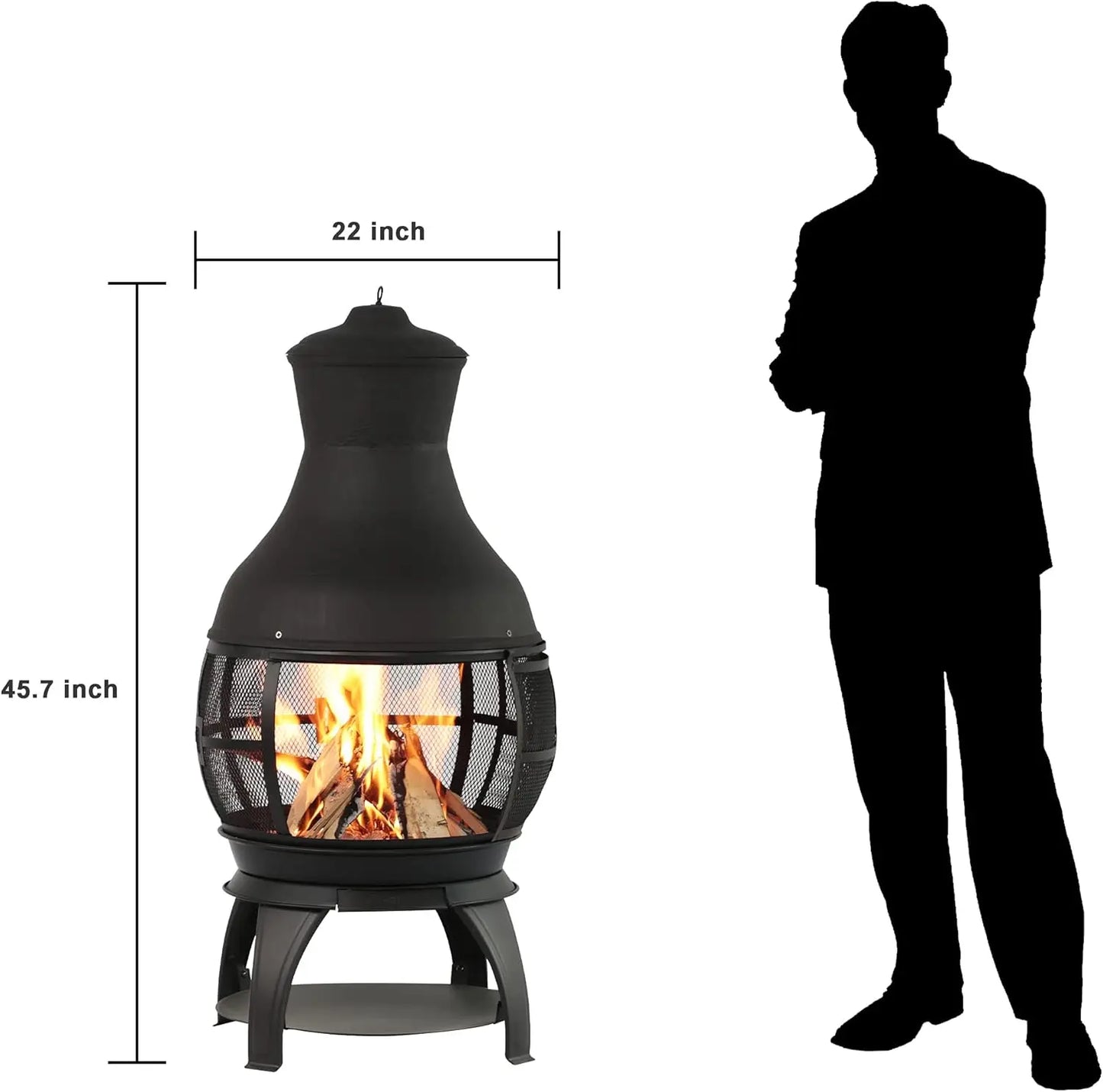 Wood Burning Fire Pit Chiminea Cast Iron Brown Black