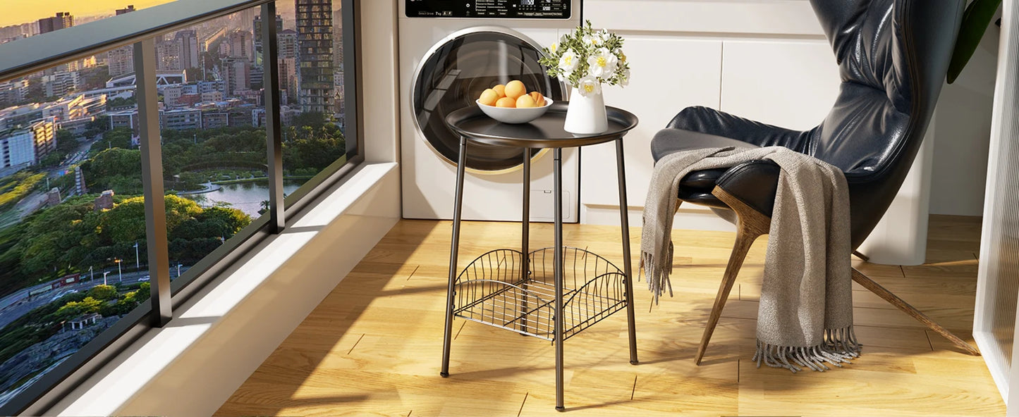 Outdoor Bamboo 2 Tier Side Table Weather Resistant Patio End Table