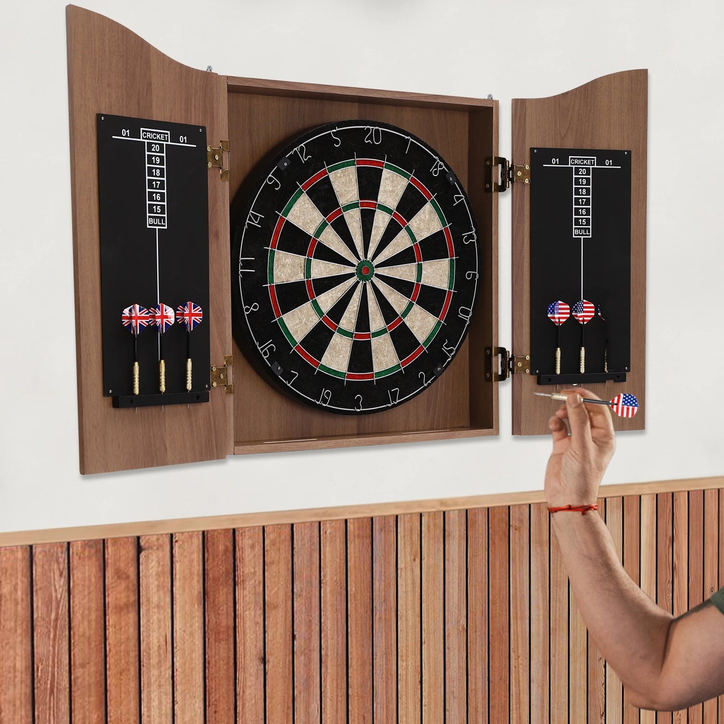 Premium Wall Mounted Dartboard Set With Cabinet Home Office