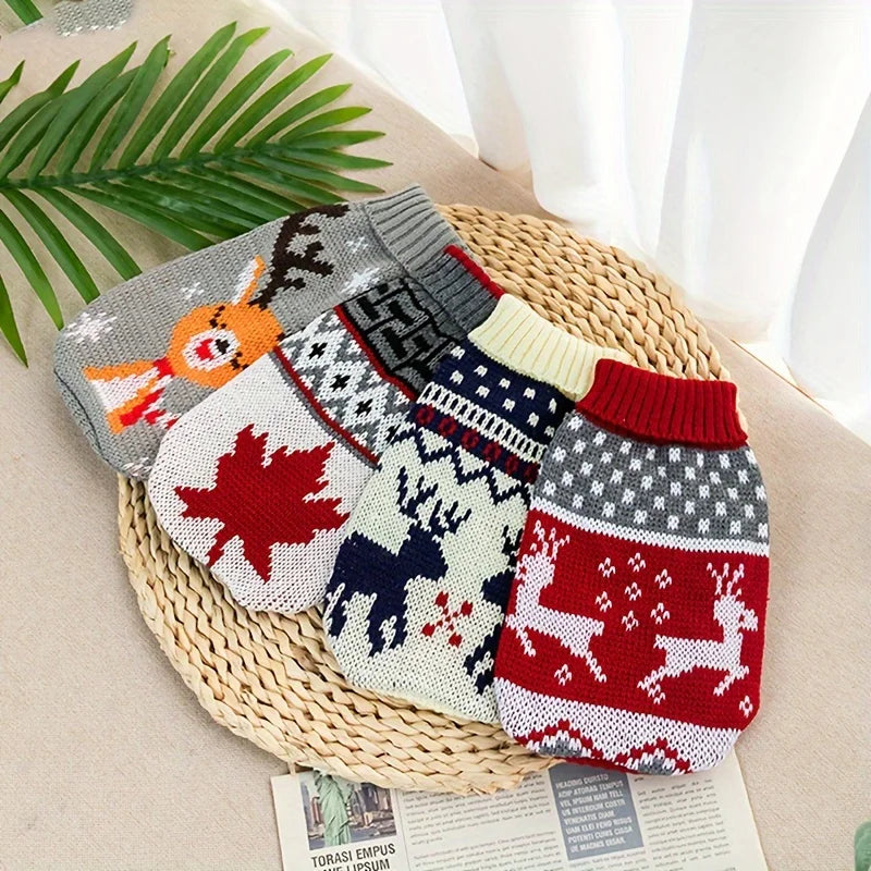Christmas Style Knitted Wool Pet Sweater For Dogs And Cats Bichon Corgi