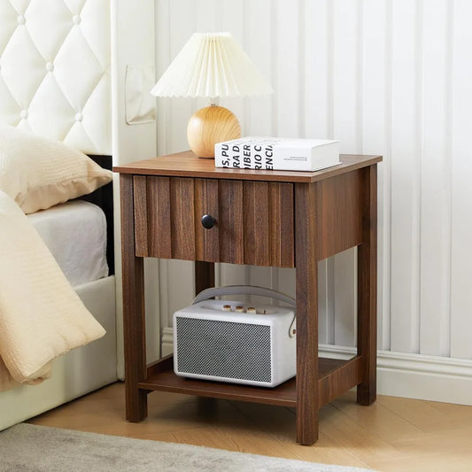 Wood Nightstand With Drawer Mid Century Bedside Table