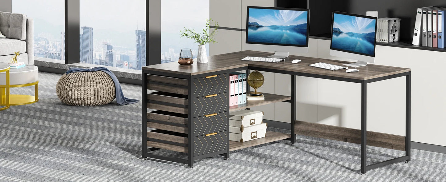 Tribesigns L Shaped Computer Desk With Storage Drawers